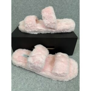 Fashion Nova Pink Faux Fur Slumber Perfect Open Toe Slippers Size 10